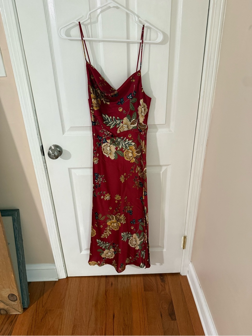 Floral Cowl Midi Slip Dress in Burgundy